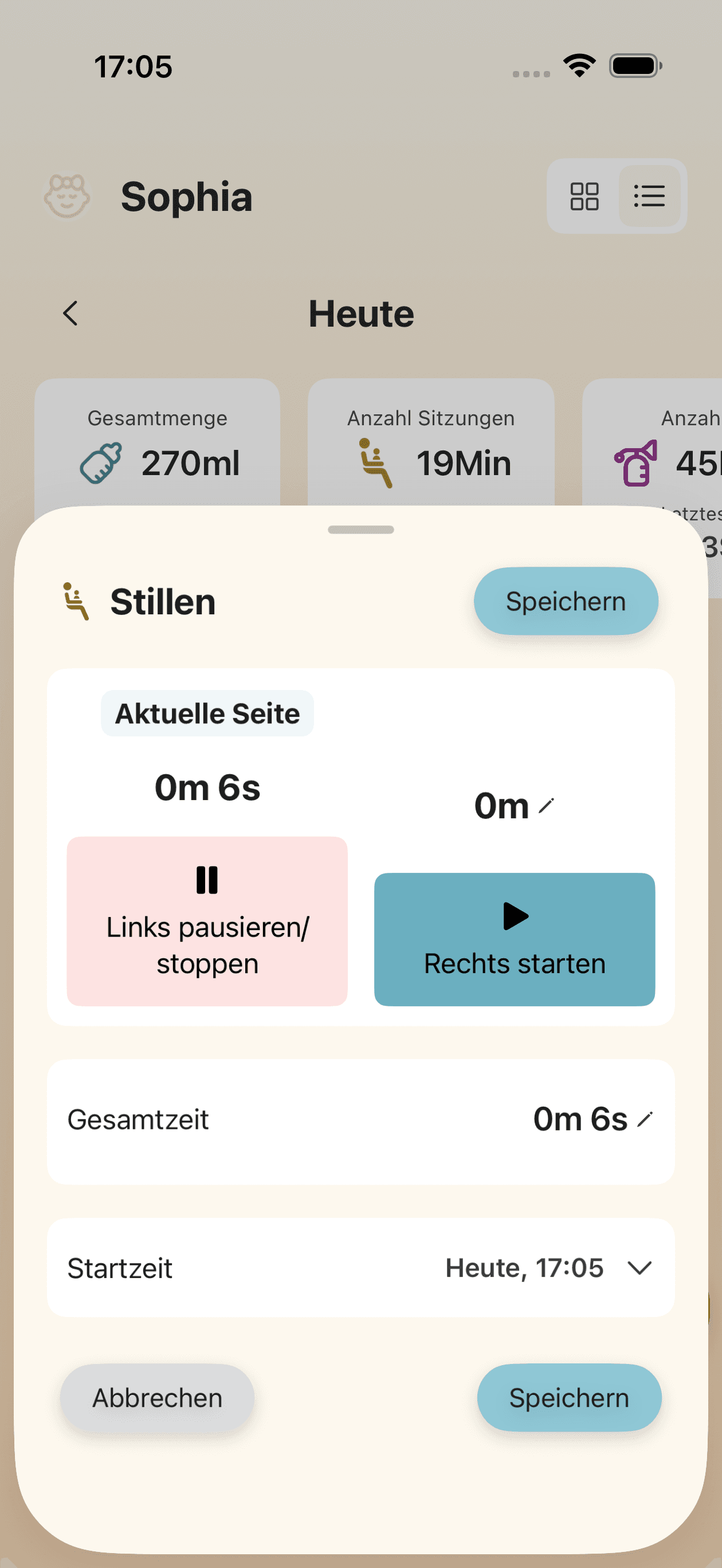 Still-Tracking-Bildschirm mit Timer für linke und rechte Seite