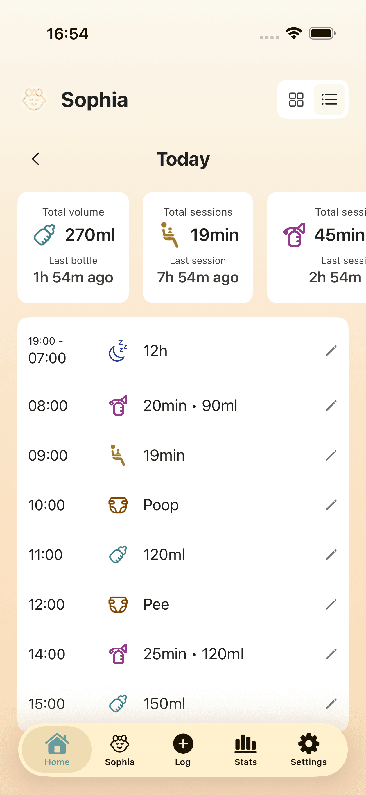 App home screen showing timeline view with simple interface